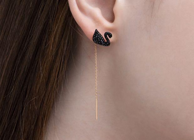Swarovski Iconic Black Swan Crystal earrings Women s Fashion Jewelry Organisers Earrings on Carousell