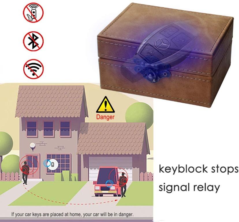 Car Key Signal Blocker Box, Faraday Box for Car Keys, Keyless Entry Fob  RFID Blocking Pouch, Leather Anti-Theft Faraday Cage, Key Fob Storage Box,  Safe Security for Remote Smart Keys (M), Furniture