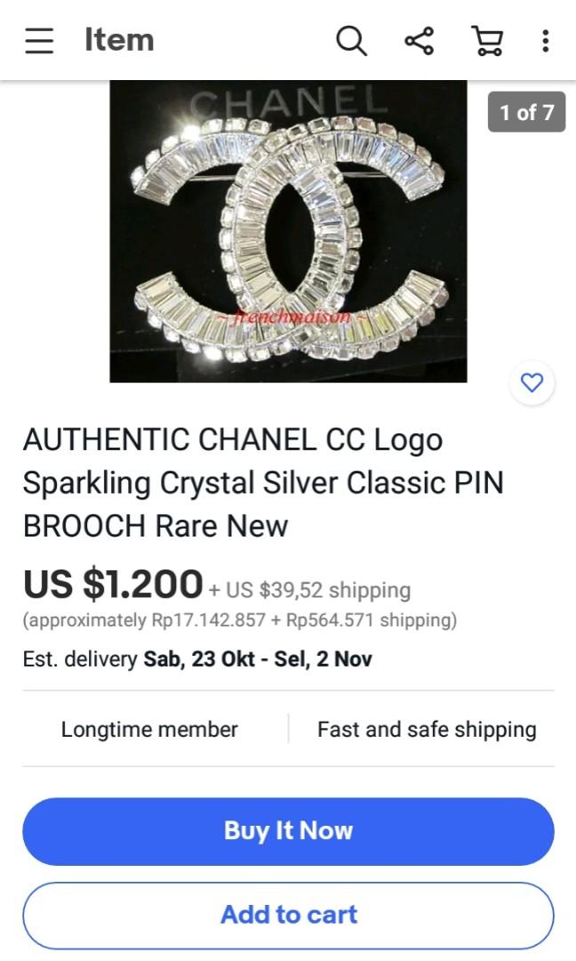 chanel authentic sparkling crystal silver classic pin brooch rare