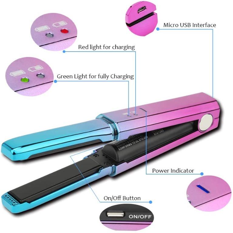 Deogra Cordless Mini Flat Iron USB Rechargeable Hair Straightener Ceramic Tourmaline Straightening Iron with 3D Floating Plates Portable Heat resistant Storage Pouch Mermaid 1Wx8L Mermaid Beauty Perso...