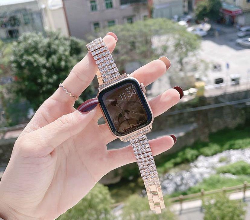 Diamond studded metal watch strap for Apple iWatch 6 5 SE 4 3 2 1