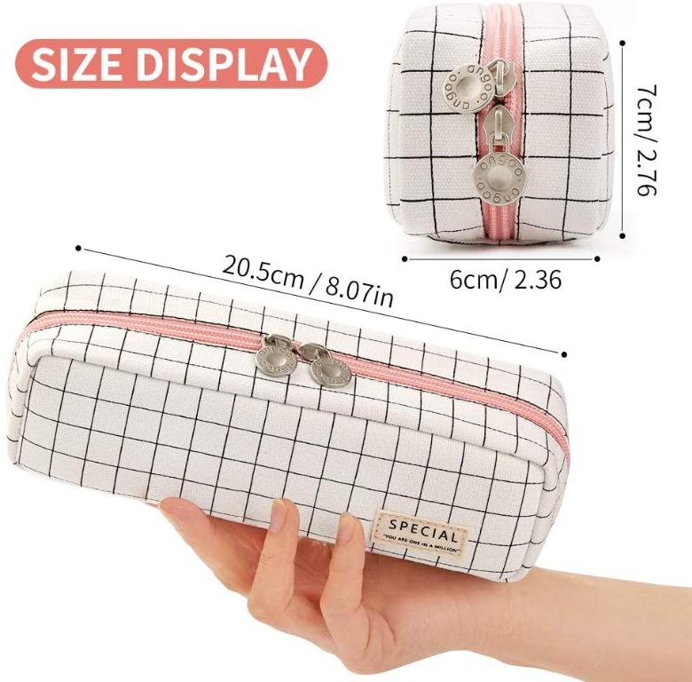 Plaid White EASTHILL Pencil Case Grid Pencil Pouch with 3 Compartments Stationery Bag Pencil Bag for Girls Teens Students Art School and Office Supplies 