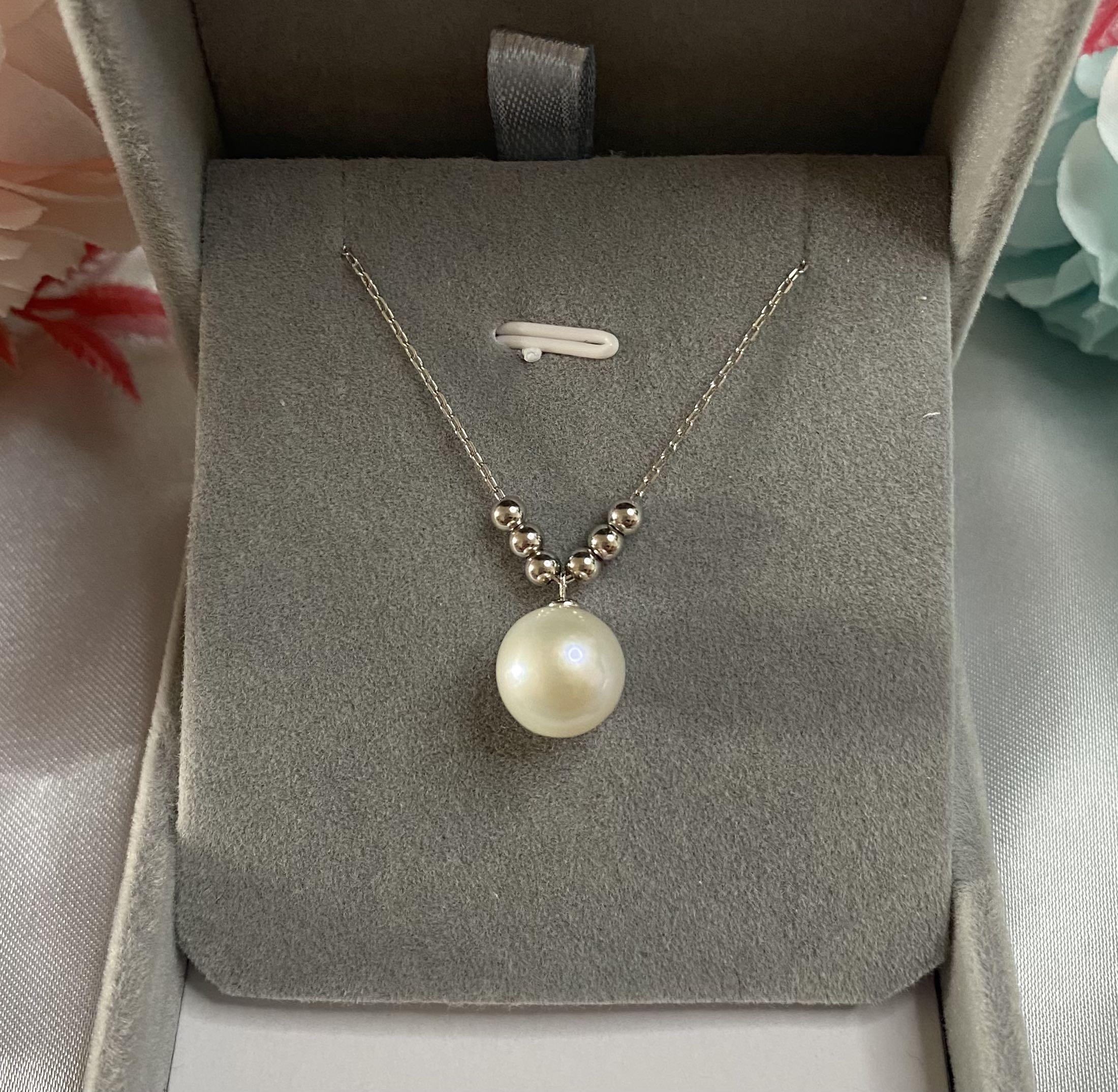 Silver Chain Genuine white Freshwater Pearl Fashion Pendant Necklace Jewelry