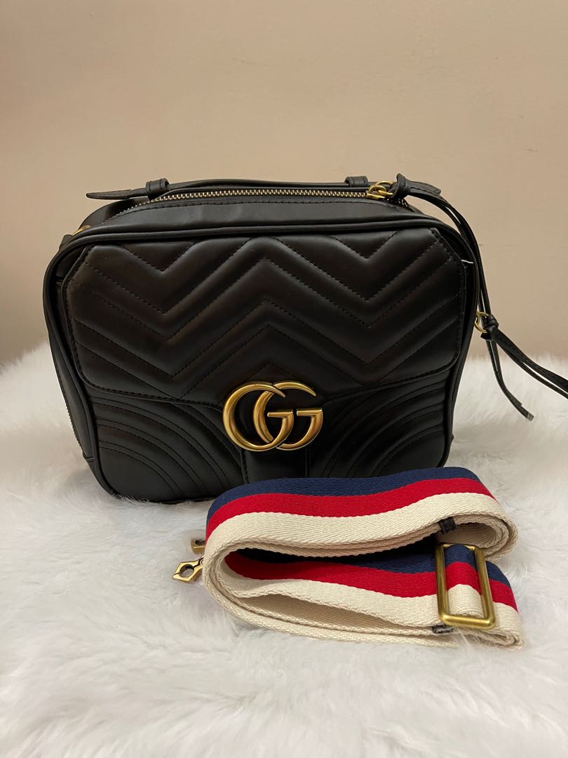 Gucci Marmont Top Handle Vanity Zip Around Ace Strap Black