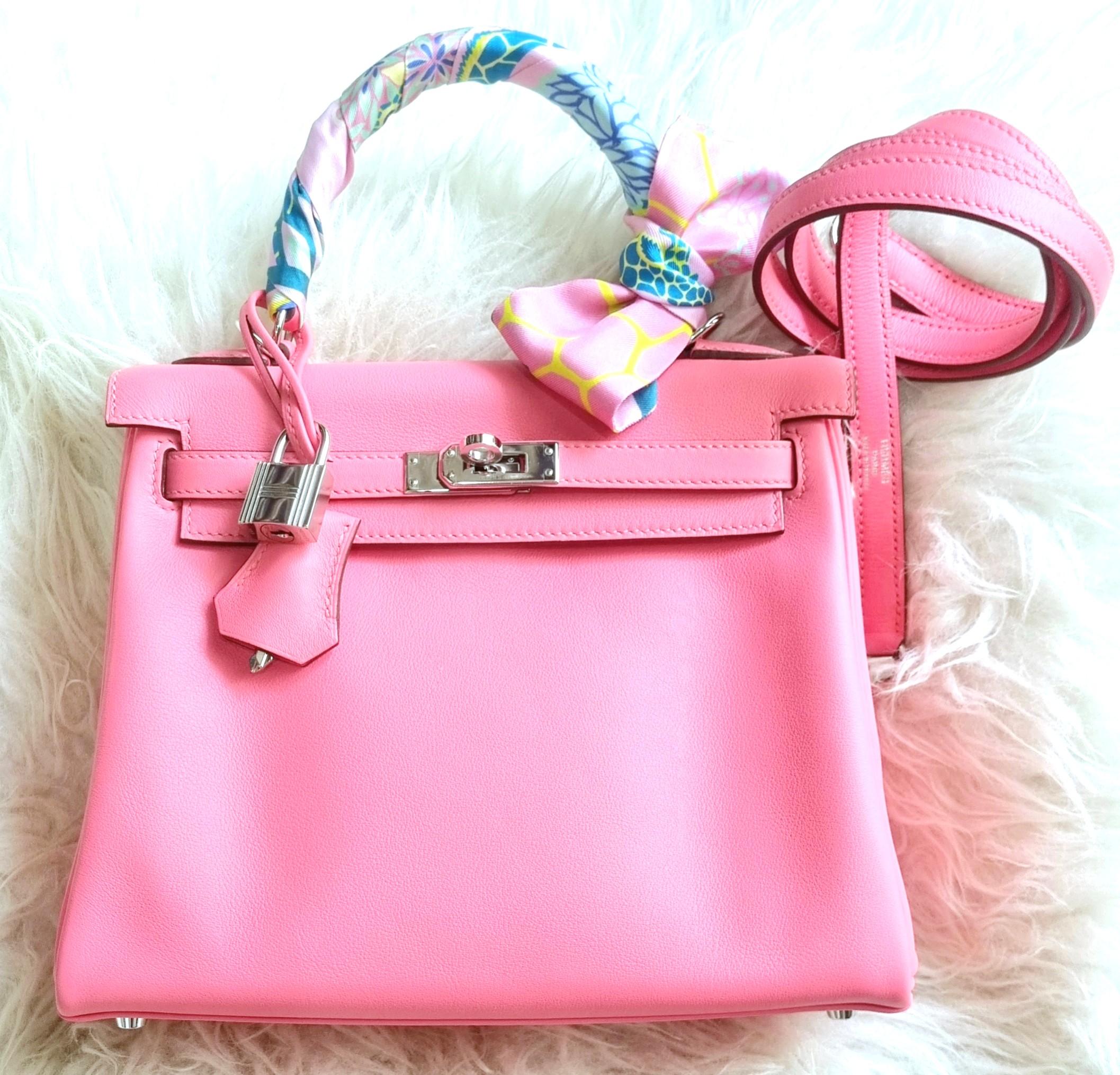 Hermes Kelly Pochette Rose Azalee Phw, Luxury, Bags & Wallets on Carousell