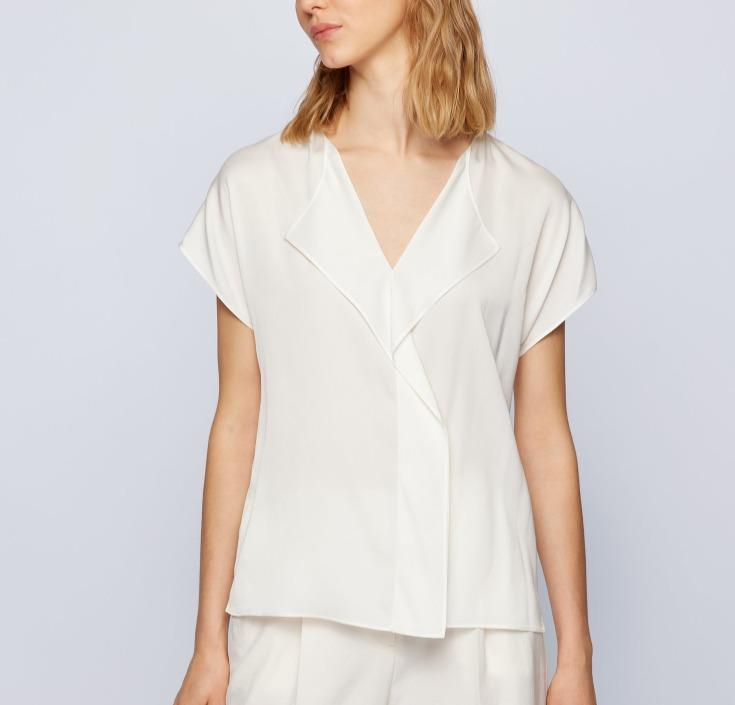 Womens Clothing Tops Sleeveless and tank tops BOSS by HUGO BOSS Regular-fit Short-sleeved Blouse In Stretch Silk in White 
