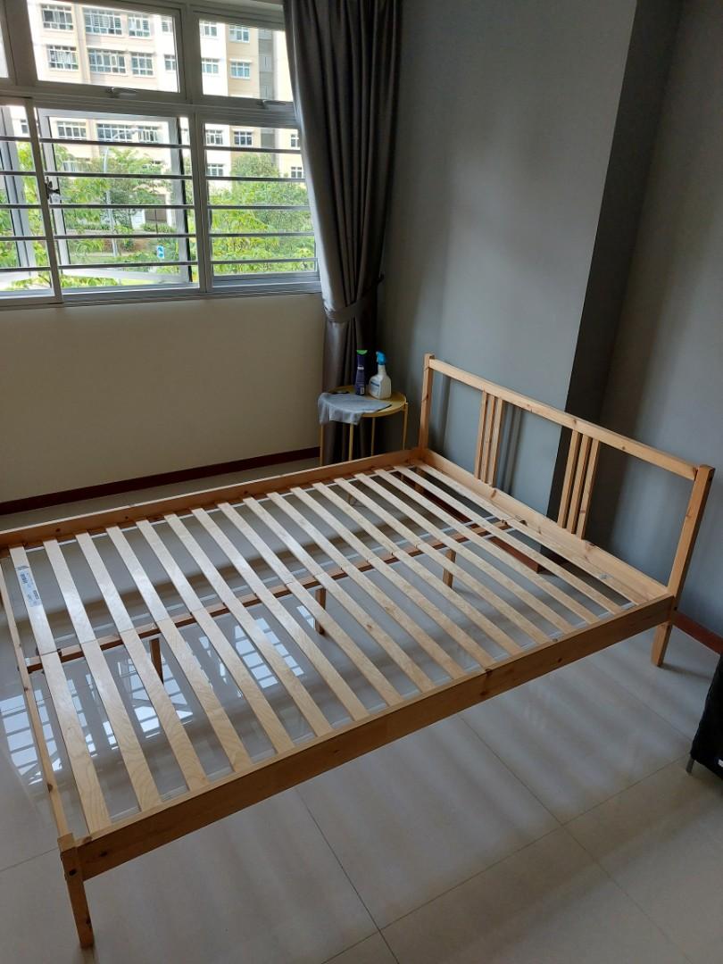 Ikea Fjellse queen size bed frame with Luroy slatted base