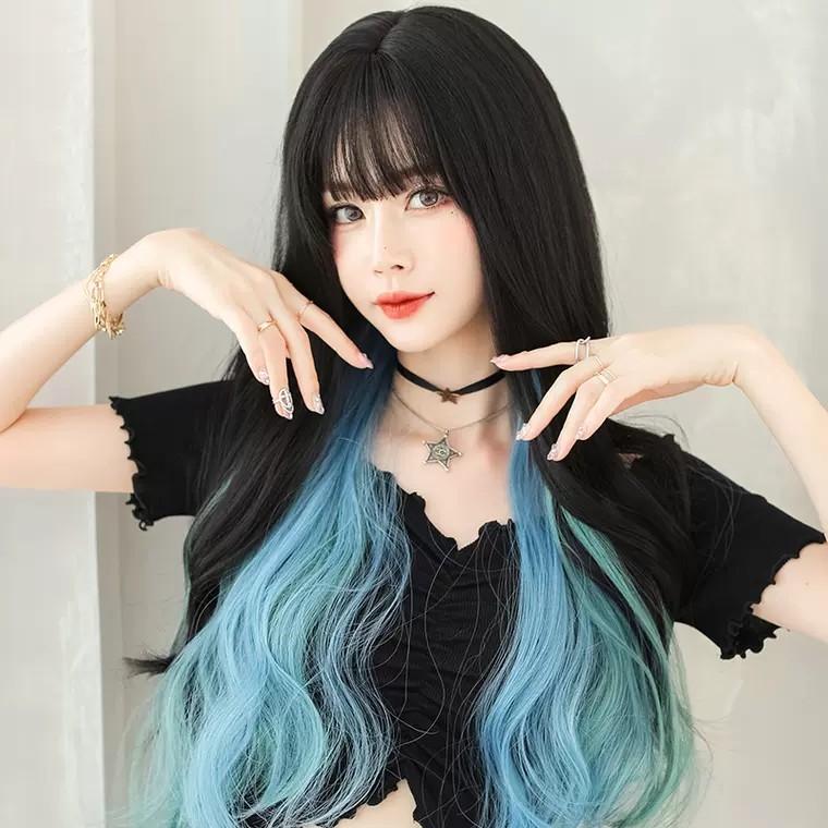 Black wig blue highlights discount