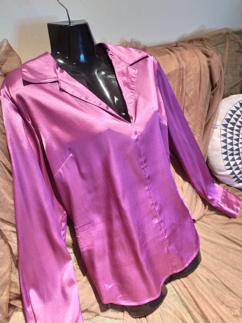 Mangosteen purple satin blouse, Women's 