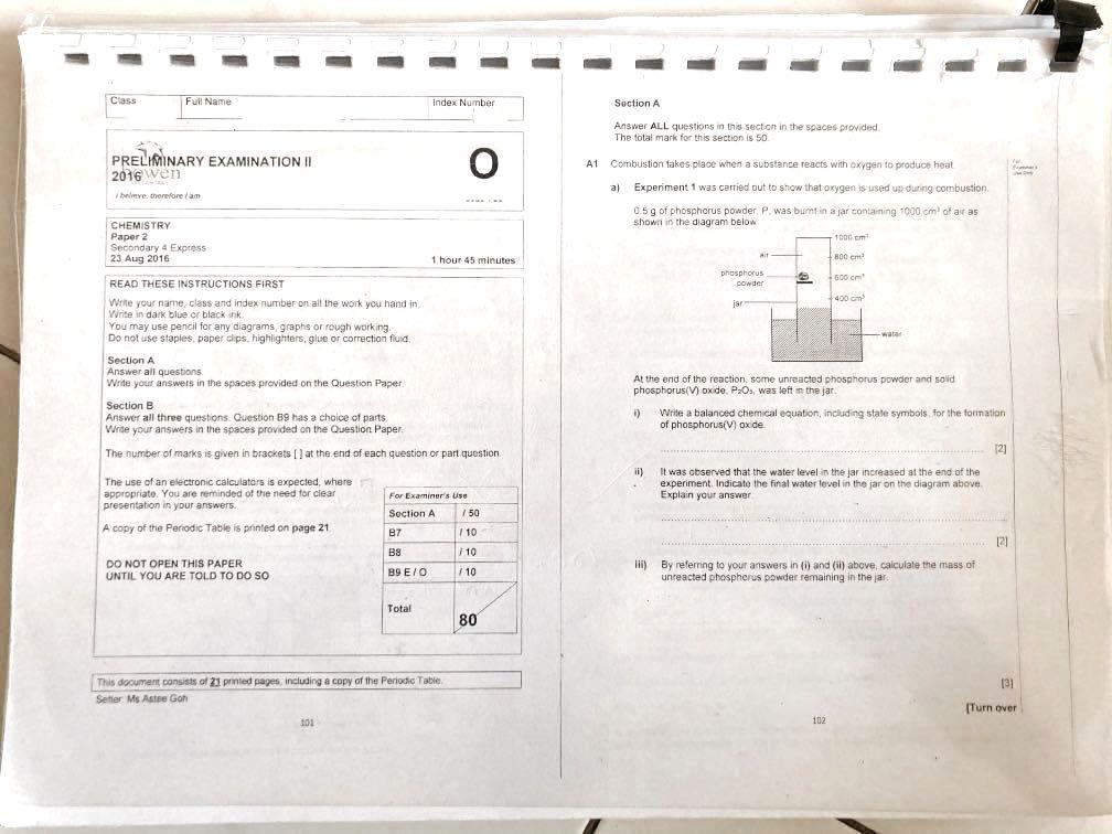 O Level Chem Sec 4 Chemistry Prelim Practice Paper 2 11 School Papers Sale Hobbies Toys Books Magazines Textbooks On Carousell