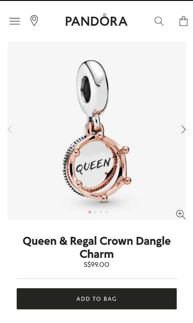PANDORA Queen Regal Crown Dangle Charm, Women's Fashion, Jewelry