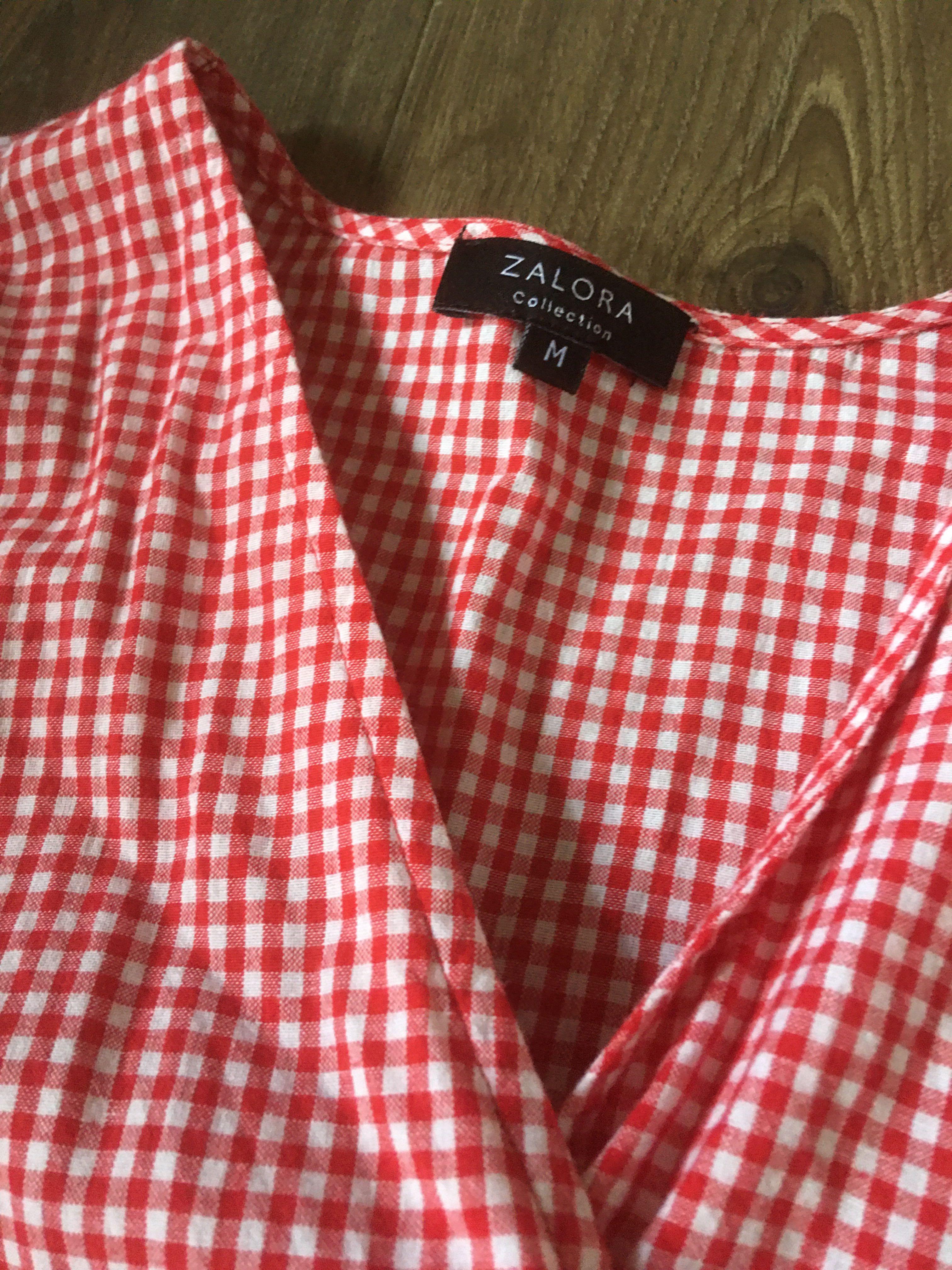 Red white gingham wrap dress Women s Fashion Dresses Sets
