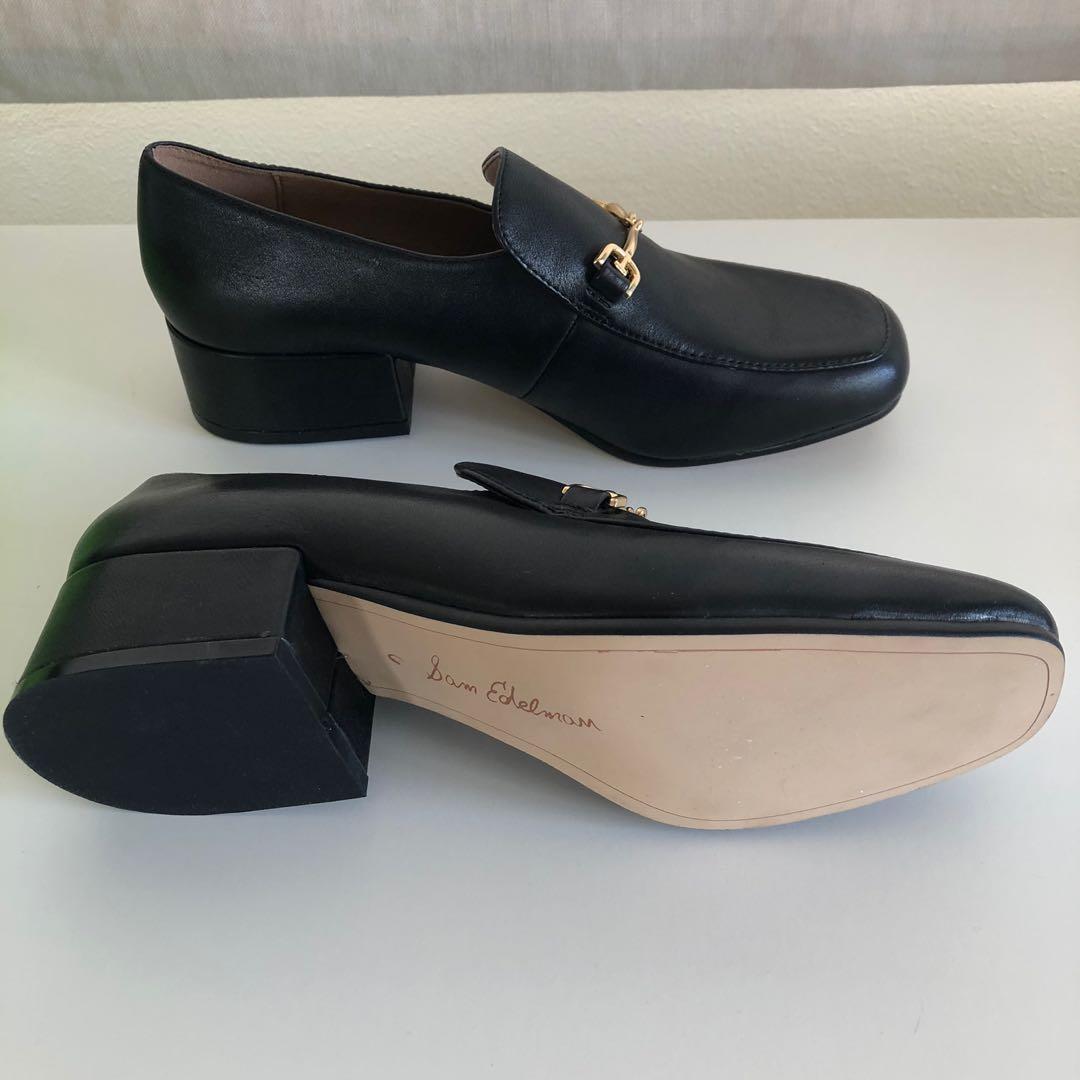 Sam Edelman Jamille Black Leather Block Heel Loafers