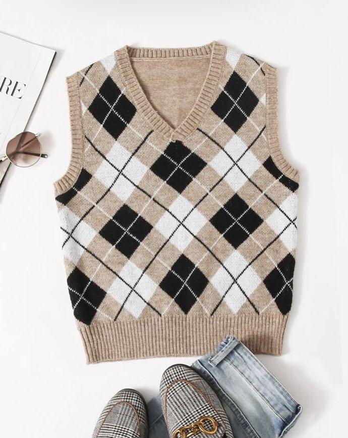 shein argyle v neck sweater vest Women s Fashion Tops