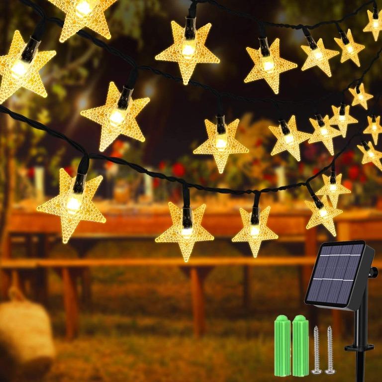 Solar String Lights,40ft 100 LED Solar Star String Lights Outdoor Solar  Powered Star Fairy Lights Waterproof 8Modes Decorative Light for Garden  Patio Yard Home Wedding Party Festival (Warm White) [Energy Class A+++],