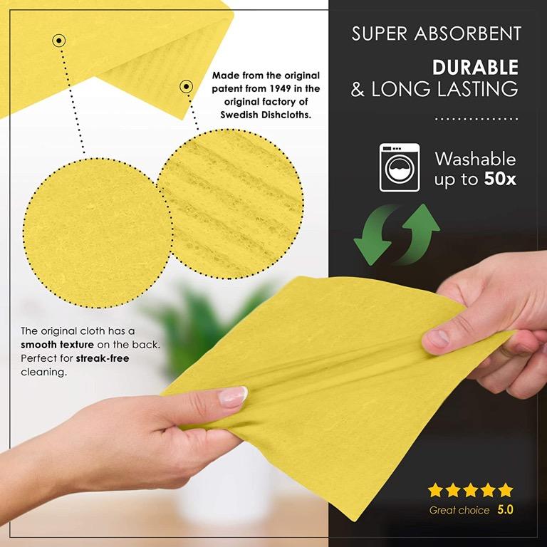 SUPERSCANDI Swedish Dishcloths Eco Friendly Reusable Sustainable  Biodegradable Cellulose Sponge Cleaning Cloths for Kitchen Dish Rags  Washing Wipes