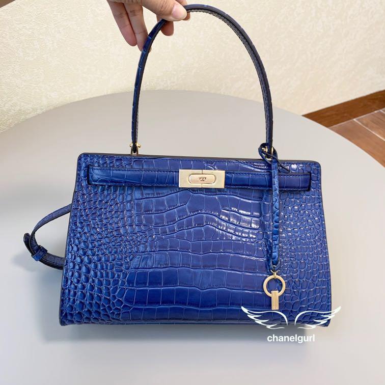 Tory Burch Lee Radziwill Medium Croc embossed bag Blue, Women's Fashion,  Bags & Wallets, Purses & Pouches on Carousell