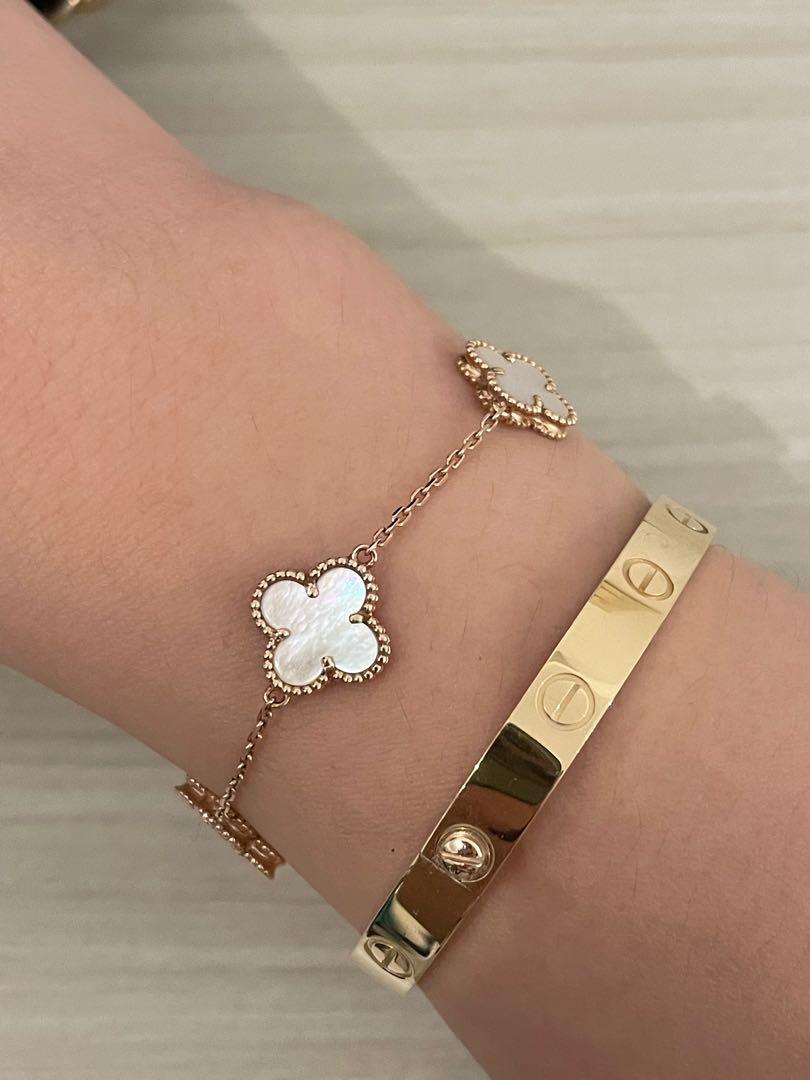 VCA Inspired Alhambra Mother of Pearl Bracelet 14K Rose Gold