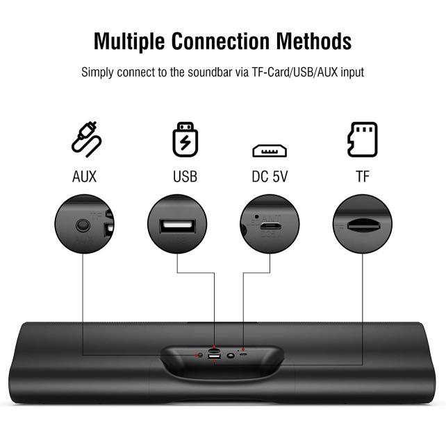 Vinoil Soundbar 20W Bluetooth Speaker Wired Wireless Mini TV Soundbar for Desktop Laptop Portable USB Powered 3D Surround Sound Built in