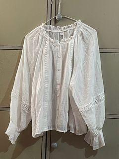 RESERVED!! FOC White unused lace detailed blouse long sleeve