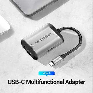[with Freebie] Vention Type C USB C to HDMI VGA Adapter USB C Hub with 4K HDMI 1080P VGA PD Charging Port for PC Macbook Phone