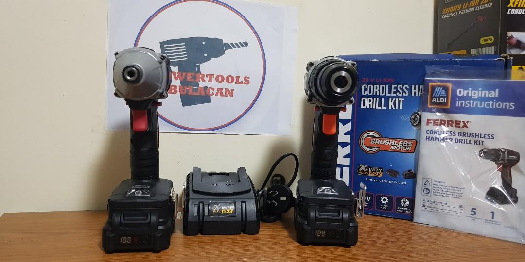 Workzone and ferrex cordless brsuhless hammer drill driver and impact