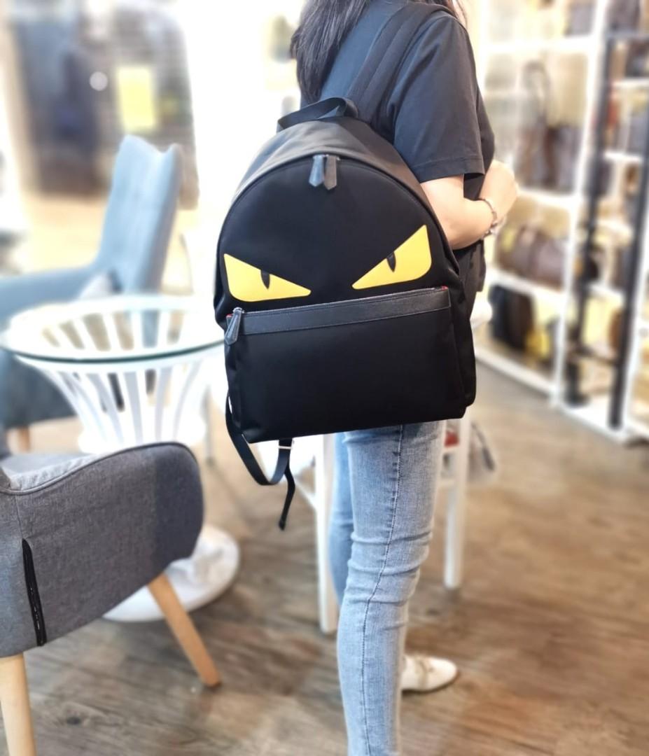 100 Authentic Fendi Bugs Nylon Leather Backpack