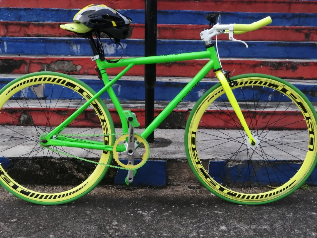 Tiga Batang Basikal Fixie Oscar Kuning