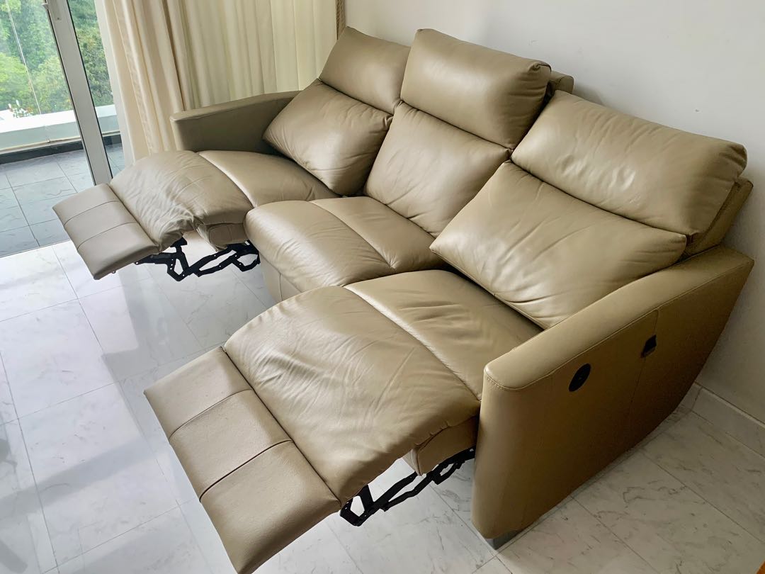 Cellini Full leather Recliner Sofa Kakhi 3 seater Furniture