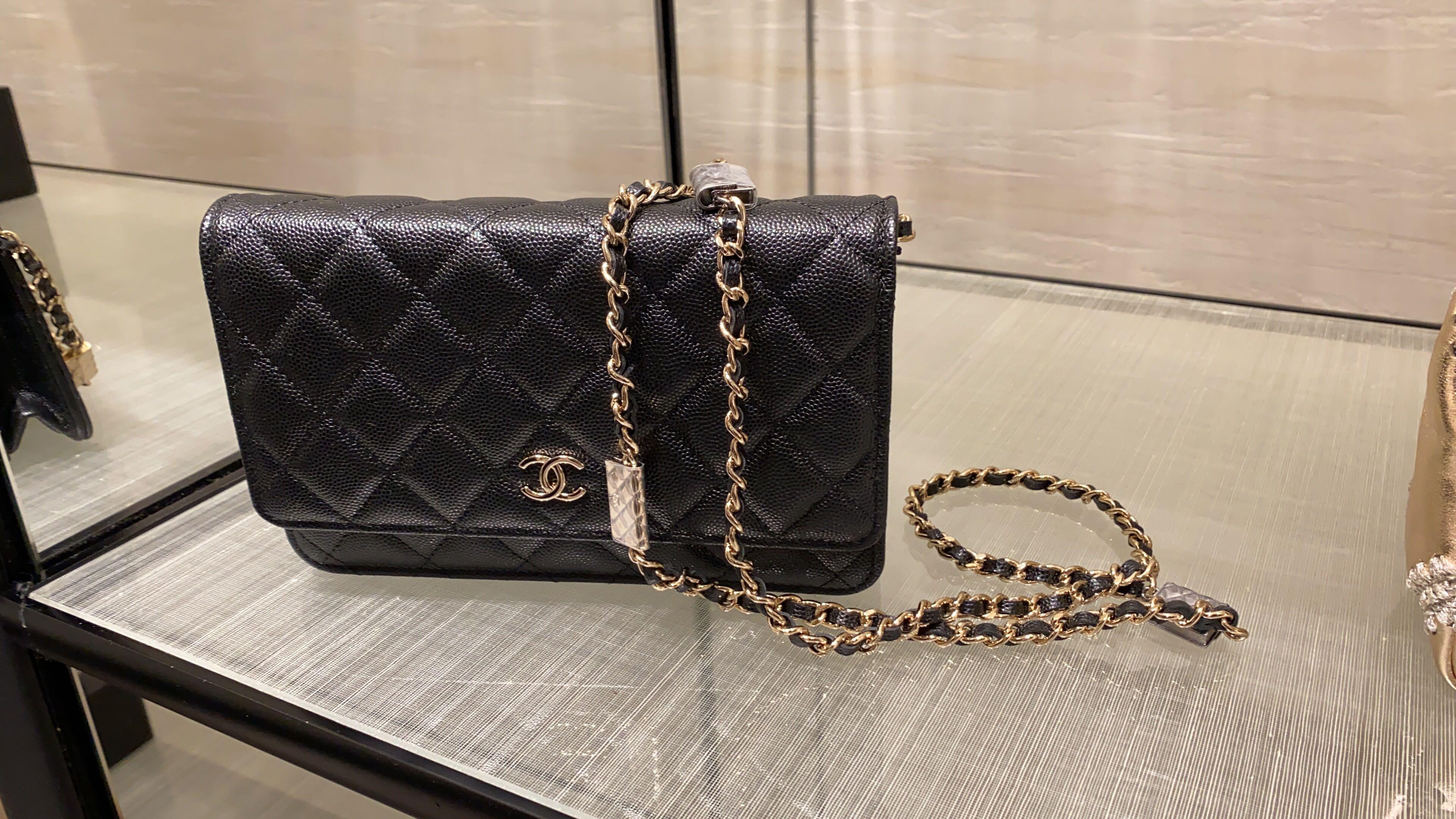 Chanel Black Classic Quilted Caviar Wallet On Chain (WOC)