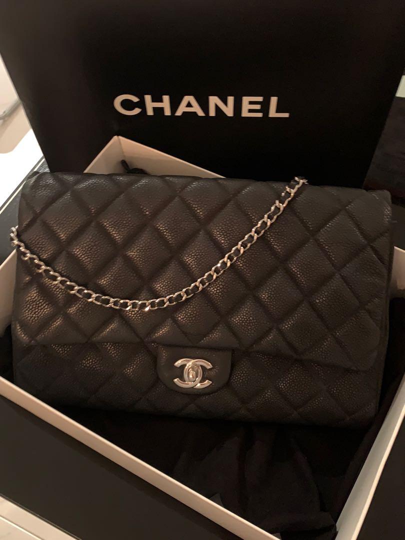 Chanel Black Quilted Matte Caviar Clutch with Chain, Luxury, Bags & Wallets  on Carousell