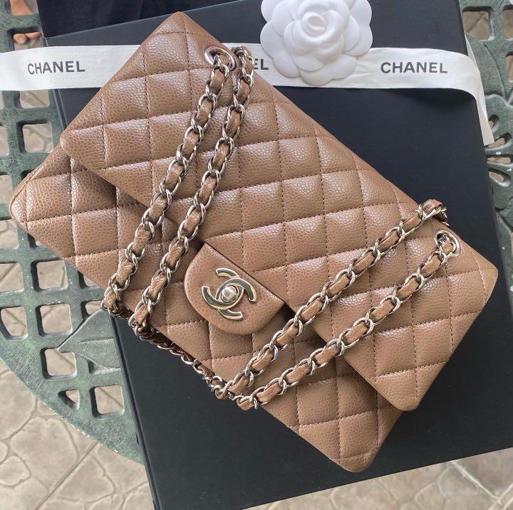 Chanel 10A classic medium taupe caviar with shw, Luxury, Bags