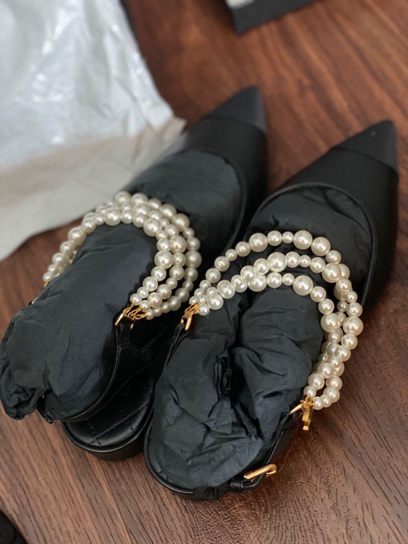 chanel flat shoes with pearls
