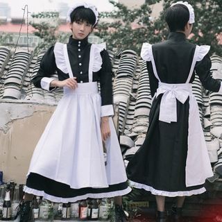 COSplay服裝黑白男僕衣服英國風珍珠線長款咖啡廳女僕COS裝制服62978590750083117