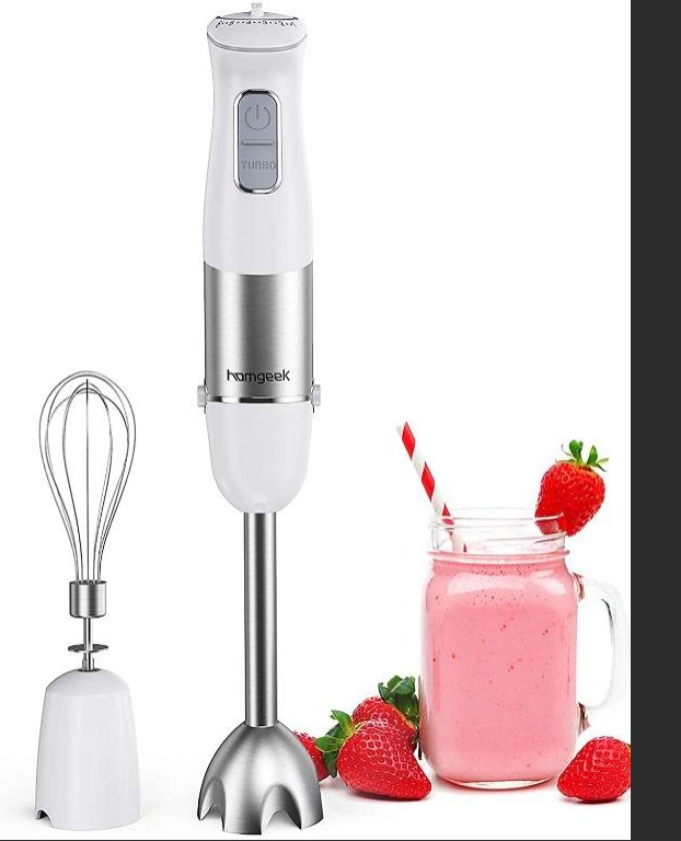 Homgeek 1000W 2-in-1 HAT-9630B Hand Blender with Whisk,Stick Blender with 5 Adjustable Speed and Turbo Fuction,White 
