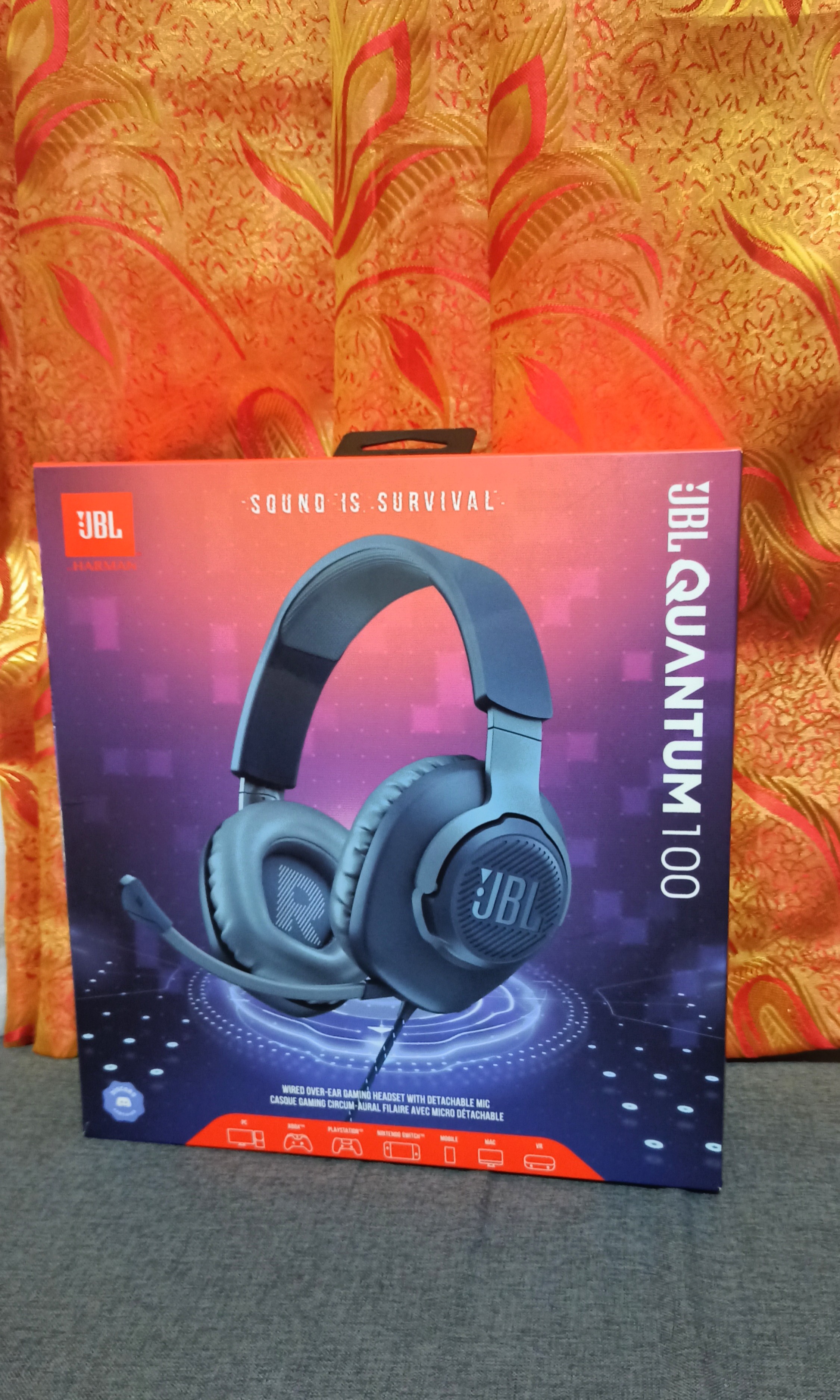 Jbl quantum 100 wired over ear gaming headset with a detached mic