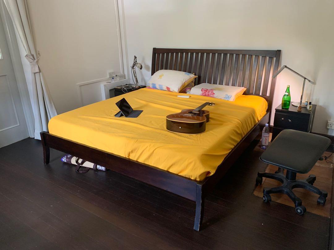 King Bed Frame+sidetables with drawer, Furniture & Home Living