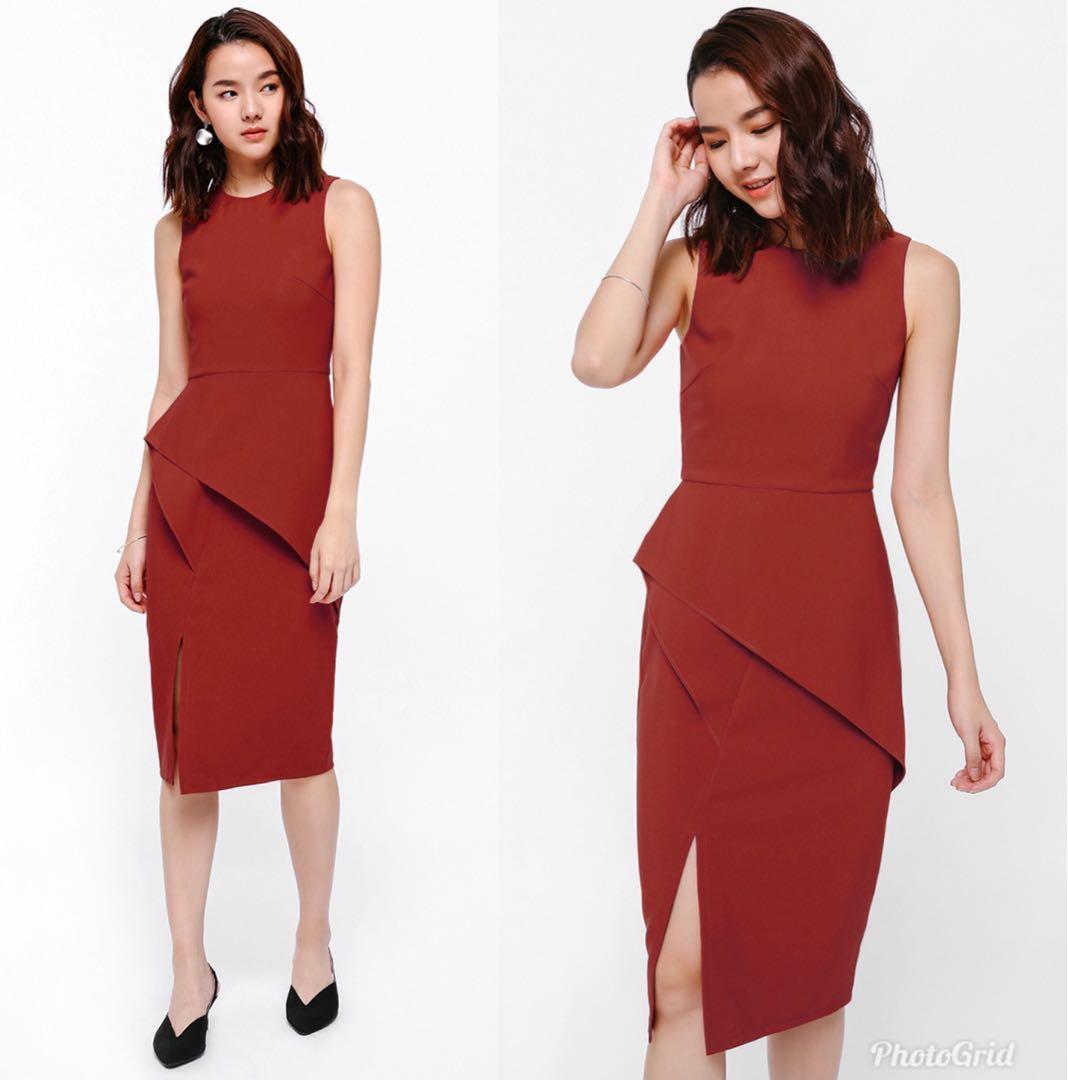 Love Bonito Burnt Orange Peplum dress Women s Fashion Dresses