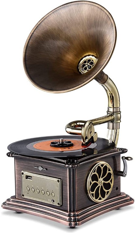 Mini Record Player with Aluminum Base, Copper Horn Phonograph