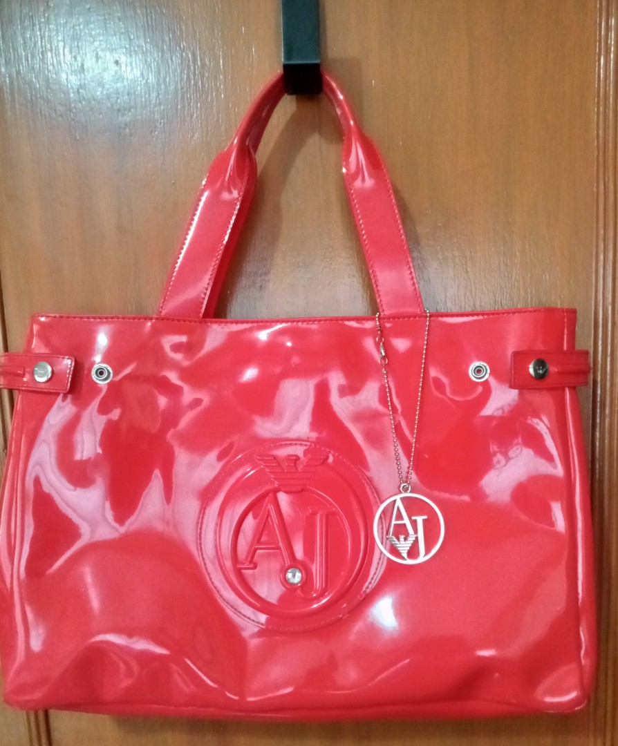 ARMANI JEANS red patent leather shoulder bag, Luxury, Bags & Wallets on  Carousell