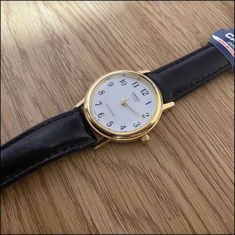 Casio gold leather sale watch