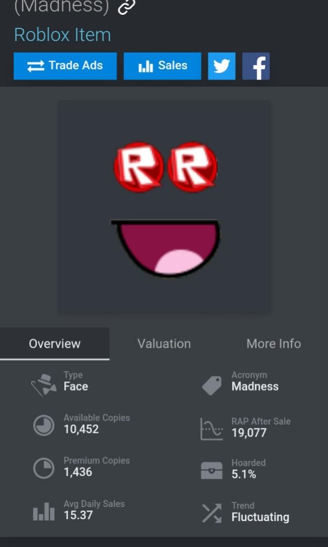 SELLING LIMITED ROBLOX MADNESS FACE (COMMENT OR DM FOR DETAILS : r