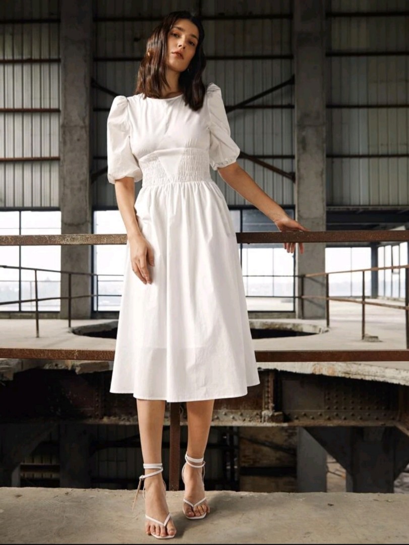 SHEIN Puff Sleeved Dress - White, Women 