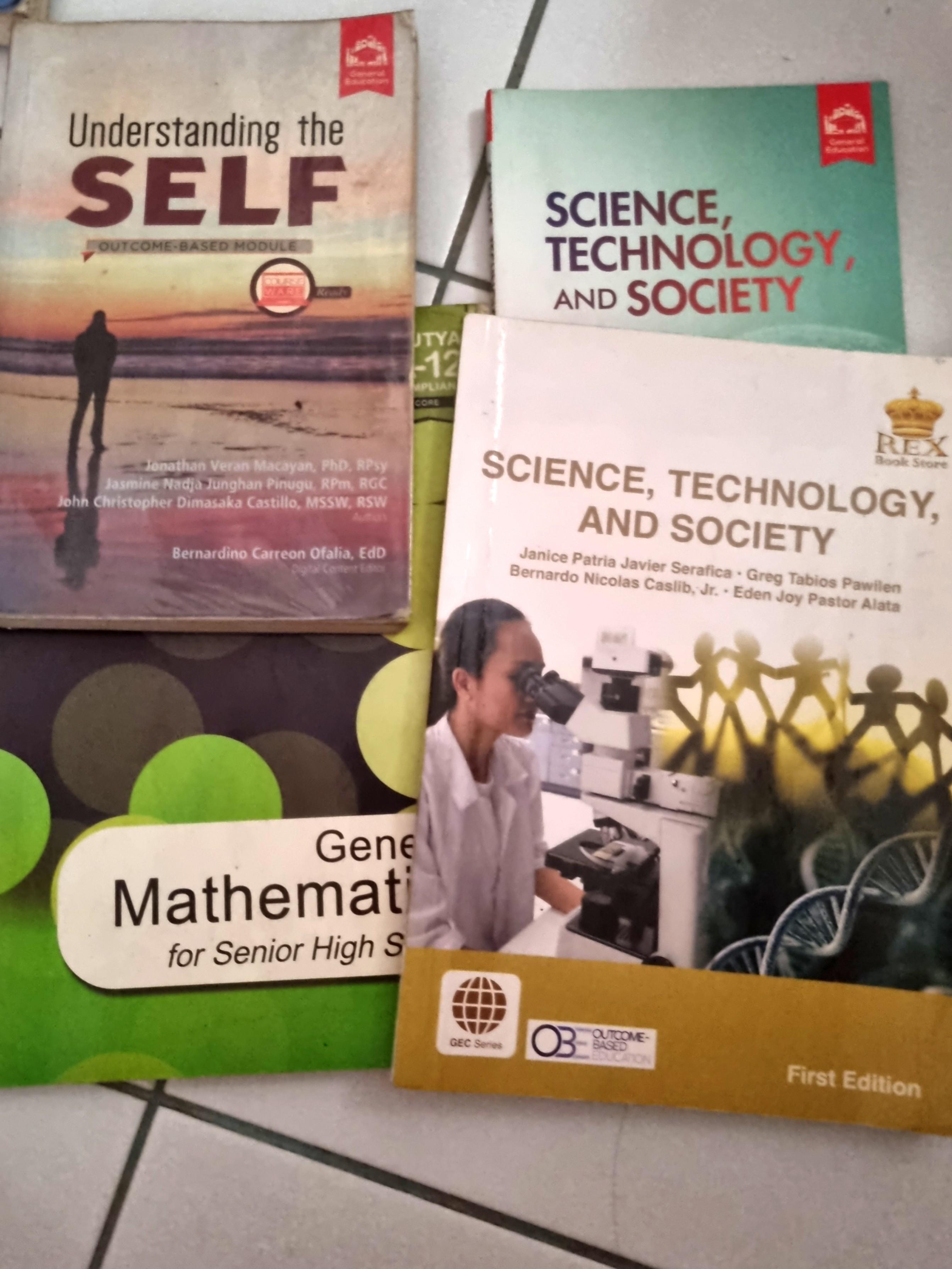SHS STEM Books Bundle (Category: Textbooks) located in Quezon City. Submitted by alervareyes (Listing ID 1117298753, Image 1). Description: Books for Senior High School Understanding the Self Science, Techology, and Society (2 Books) General Mathematics.
