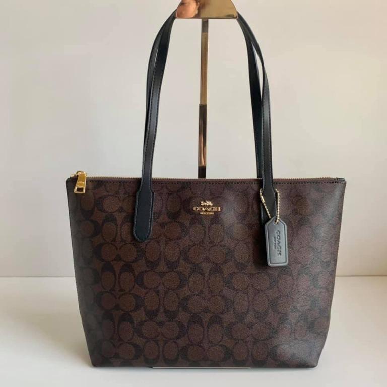Signature PVC Zip Tote Dark Brown