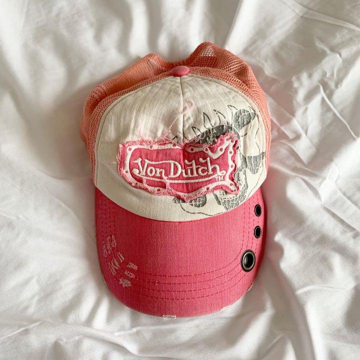 Skull pink vondutch trucker hat, Fesyen 