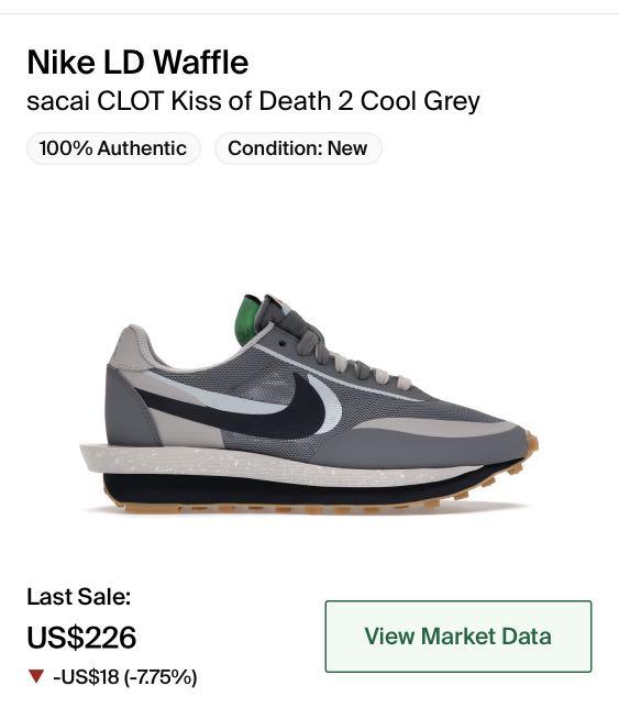 nike ld waffle x sacai x clot cool grey