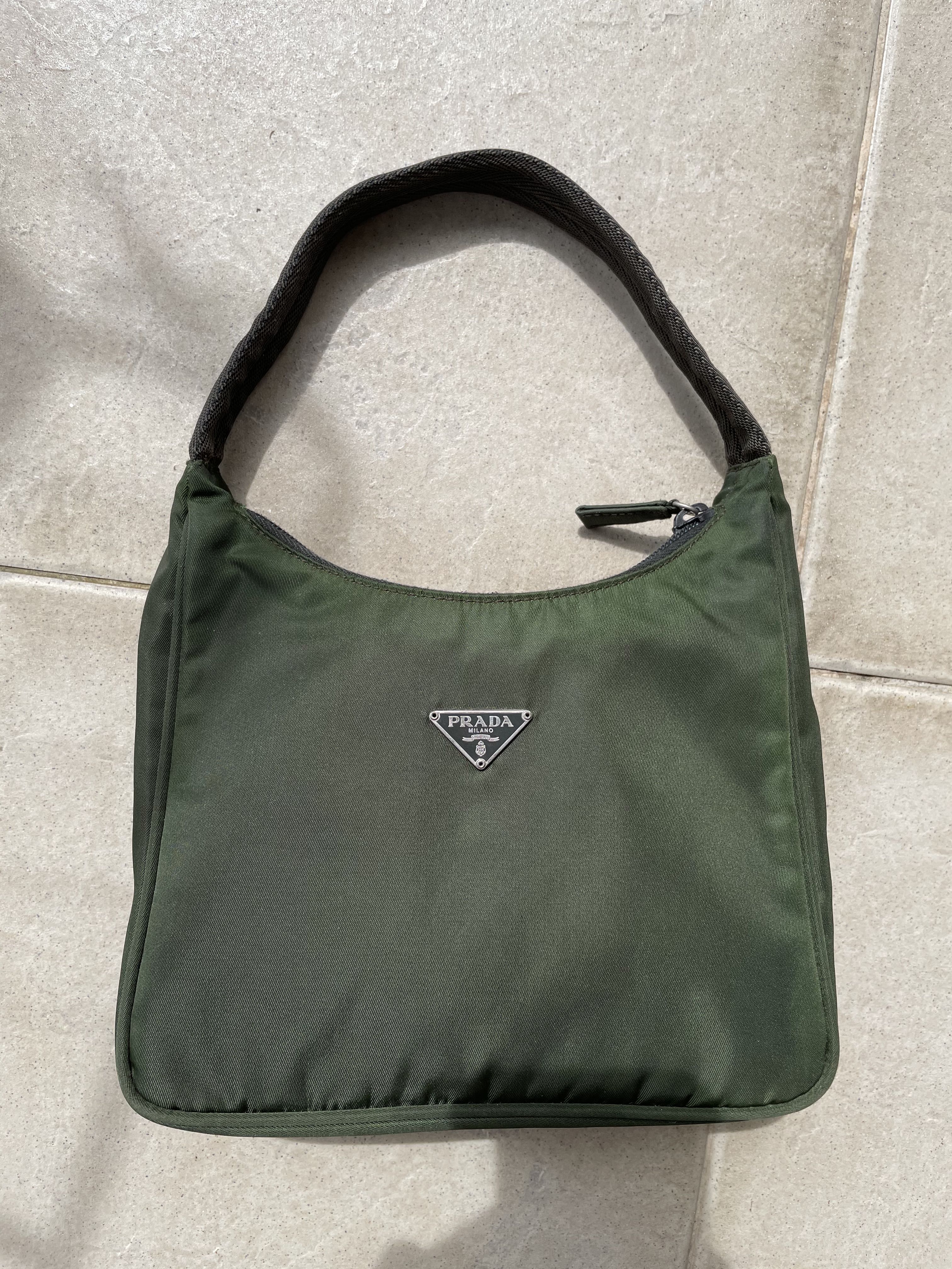 Vintage Prada Hobo Tessuto Nylon Bag handbag in Dark Army Green, Women's  Fashion, Bags & Wallets, Purses & Pouches on Carousell