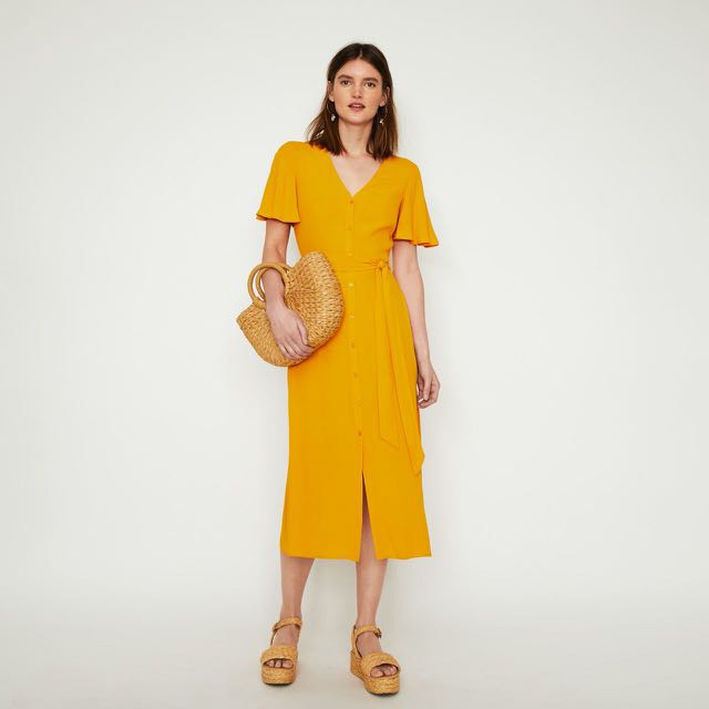 Warehouse Yellow Midi Dress Women s Fashion Dresses Sets Dresses on Carousell
