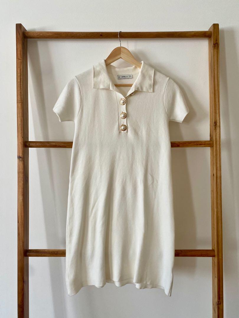 Zara Faux Pearl Knit Cream Dress S 